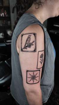 Framed Bird Flower Sun